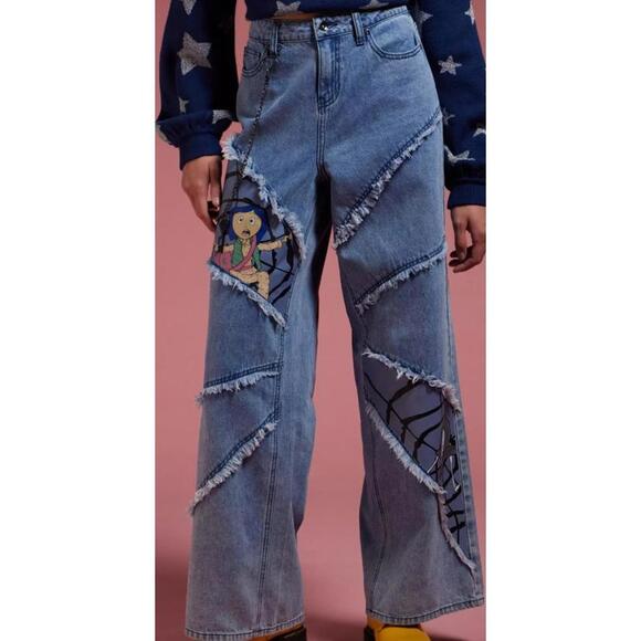 Coraline Panel Chain Wide Leg Blue Jean Spiderweb Other Mother Junior Size 3 New